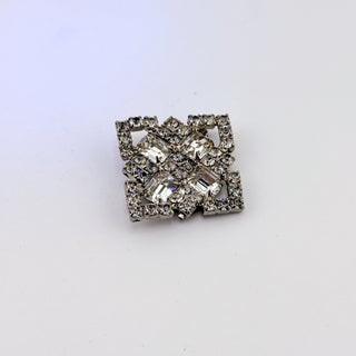 Unmarked Vintage Rhinestone Diamond-Shaped Brooch • Art Deco Style • 1.25”