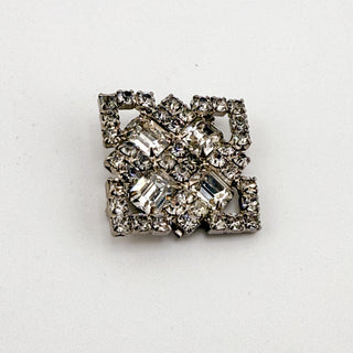 Unmarked Vintage Rhinestone Diamond-Shaped Brooch • Art Deco Style • 1.25”