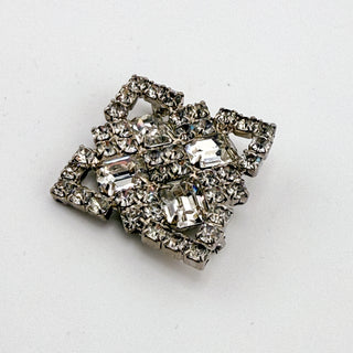 Unmarked Vintage Rhinestone Diamond-Shaped Brooch • Art Deco Style • 1.25”