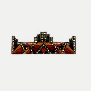Vintage Pierre Bex Art Deco Revival Crown Brooch in Enamel and Marcasite