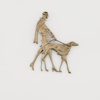 Vintage Art Deco-Style Flapper Brooch with Russian Wolfhound