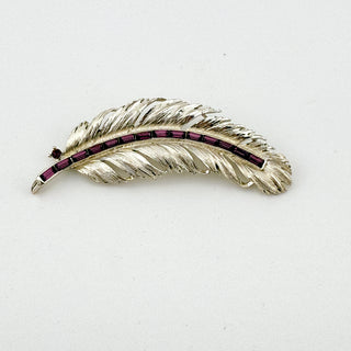 Vintage Lisner Feather Brooch with Amethyst Baguette Rhinestones