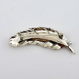 Vintage Lisner Feather Brooch with Amethyst Baguette Rhinestones