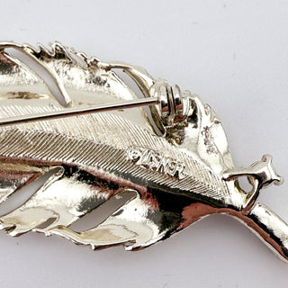 Vintage Lisner Feather Brooch with Amethyst Baguette Rhinestones