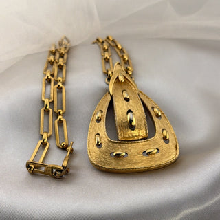 Vintage 1970s Monet Gold Tone Belt Buckle Pendant Link Necklace