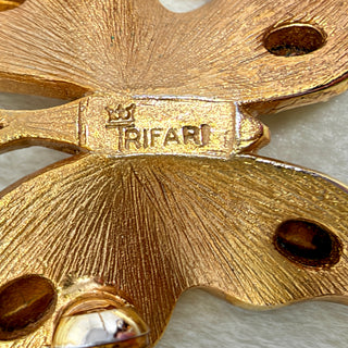 Crown Trifari Alfred Philippe Butterfly Brooch — Brushed Gold Tone & Rhinestones