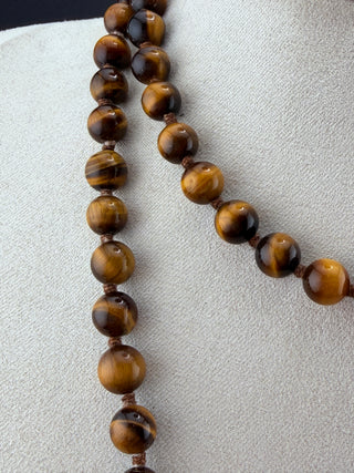 Vintage Tiger Eye Beaded Necklace 30 Inch With Silver Box Clasp 6mm Beads Elegant Jewelry- 30"