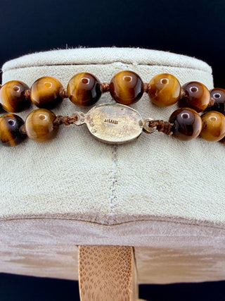 Vintage Tiger Eye Beaded Necklace 30 Inch With Silver Box Clasp 6mm Beads Elegant Jewelry- 30"