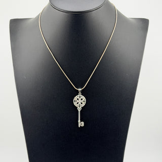 Sterling Silver Natural White Round Diamond Key Pendant Necklace
