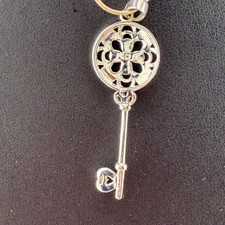 Sterling Silver Natural White Round Diamond Key Pendant Necklace
