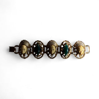 Mid Century Asian Princess Panel Bracelet with Gold Tone Rope Accents by Reserved Grace