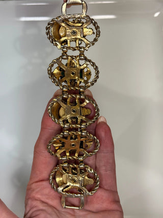 Mid Century Asian Princess Panel Bracelet with Gold Tone Rope Accents by Reserved Grace
