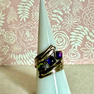 Sterling Modernist Wrap Ring with Genuine Amethyst, Tanzanite &amp; Peridot – Size 9.75 by Reserved Grace