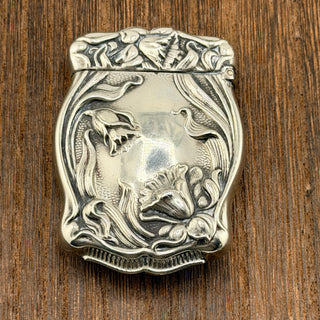 Antique Art Nouveau Repoussé Tulips Floral Match Safe Vesta Case