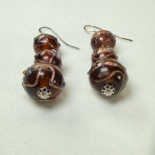 Retro Artisan Lampwork Glass Copper Rootbeer Brown Earrings