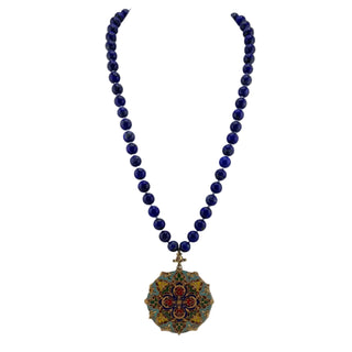 Lapis Lazuli Necklace with Enamel Pendant