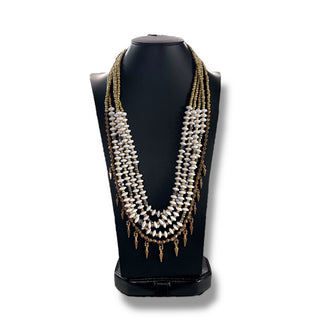 Plunder multi‑strand, gold-and-white style beaded necklace