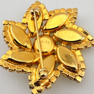 Vintage Weiss Starburst Rhinestone Brooch & Earring Set – Pale Yellow & Crystal