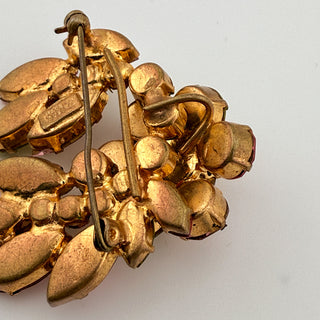 Vintage Austrian Pink and Peridot Rhinestone Cluster Brooch