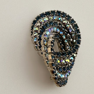 Vintage Kramer Layered Rhinestone Loop Brooch in Deep Blue and Aurora Borealis