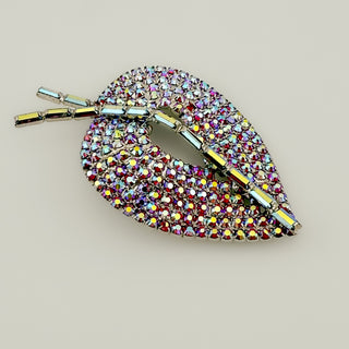 Bold AB Pave Leaf Brooch with Baguette Veins