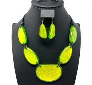Vintage Oversized Vibrant Green Resin Statement Necklace and Earring Set by Reserved Grace
