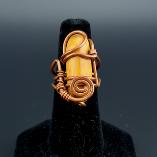 Gem Quality Tiger Eye Handmade Copper Wire Wrapped Ring Adjustable Size 7.5 Jewelry