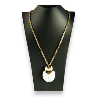 Vintage Crown Trifari Beetle Pendant Necklace Lucite Gold Tone