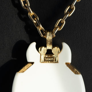 Vintage Crown Trifari Gold Tone Jelly Belly Lucite Beetle Pendant Necklace | Reserved Grace