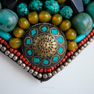 Vintage Tibetan Hand-Stitched Beaded Bib Necklace with Natural Stones - View 7 - Reserved Grace