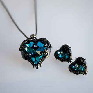 Contemporary Dark Crystal Heart Pendant Necklace with Matching Post Earrings Set - View 6 | Reserved Grace