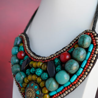 Vintage Tibetan Hand-Stitched Beaded Bib Necklace with Natural Stones - View 9 - Reserved Grace