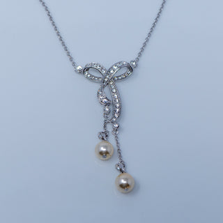 Nolan Miller Bow Necklace Vintage 90s Silver Tone Rhinestone Embellished