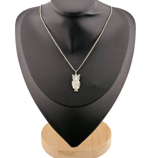 Sterling Silver Owl Pendant Necklace on 16 Inch Box Chain