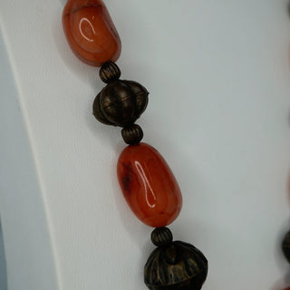 Reserved Grace vintage necklace featuring polished burnt-orange carnelian beads and aged metal spacer beads