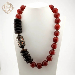 Reserved Grace Massive 258g Artisan Statement Necklace Carnelian Dark Wood - Necklaces