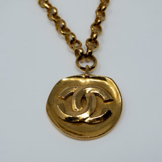 Reserved Grace vintage Chanel gold-plated belcher chain necklace with a round textured CC logo medallion pendant