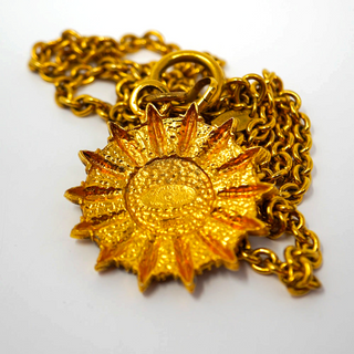 Reserved Grace vintage Chanel gold-plated sunburst medallion pendant necklace with long chain