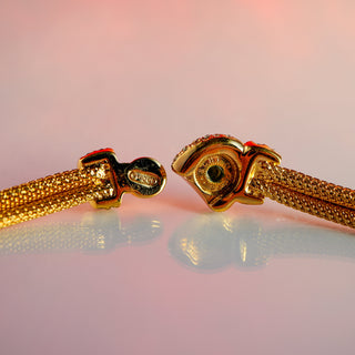Reserved Grace vintage Christian Dior gold mesh collar necklace showing the detailed box clasp and signature hallmark