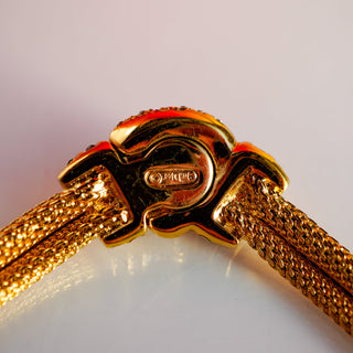 Reserved Grace vintage Christian Dior gold mesh collar necklace showing the signed box clasp detail