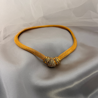 Reserved Grace vintage Christian Dior gold mesh collar necklace with a central crystal-encrusted Art Deco clasp.