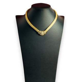 Reserved Grace vintage 1980s Christian Dior gold mesh collar necklace with a central crystal-embellished Art Deco clasp