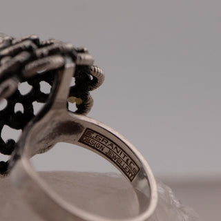 Reserved Grace vintage E. Granit & Co Design sterling silver dome ring showing the interior hallmark stamp