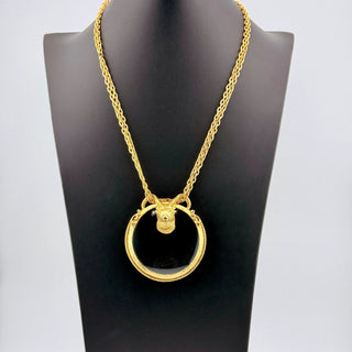 Reserved Grace vintage Florenza goldtone ram head magnifying glass pendant necklace on a 19-inch chain