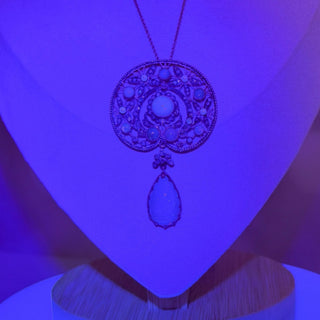 Reserved Grace vintage gold vermeil filigree pendant necklace with Ethiopian opals and diamond accents on a 20-inch chain