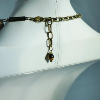 Reserved Grace Jan Michaels necklace clasp detail featuring antiqued brass chain and a dangling gemstone charm