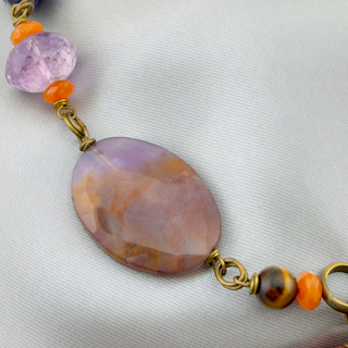 Reserved Grace vintage statement necklace featuring amethyst, jasper, and onyx gemstones set in antiqued brass links.