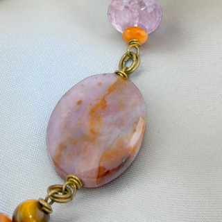 Reserved Grace Jan Michaels statement necklace featuring a large oval jasper stone and amethyst in antiqued brass.