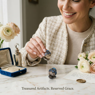 Reserved Grace vintage Jomaz gold-tone clip-on earrings featuring vibrant blue rhinestones in an architectural design.