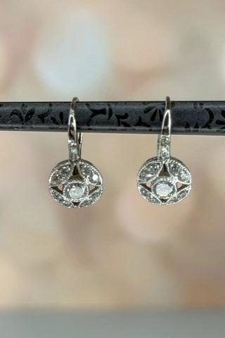 Reserved Grace Vintage Marcasite & Crystal Drop Earrings - Earrings Earrings